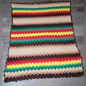 Vintage Handmade Crochet Afghan Blanket Multicolor Stripes Retro Throw 48”x40”